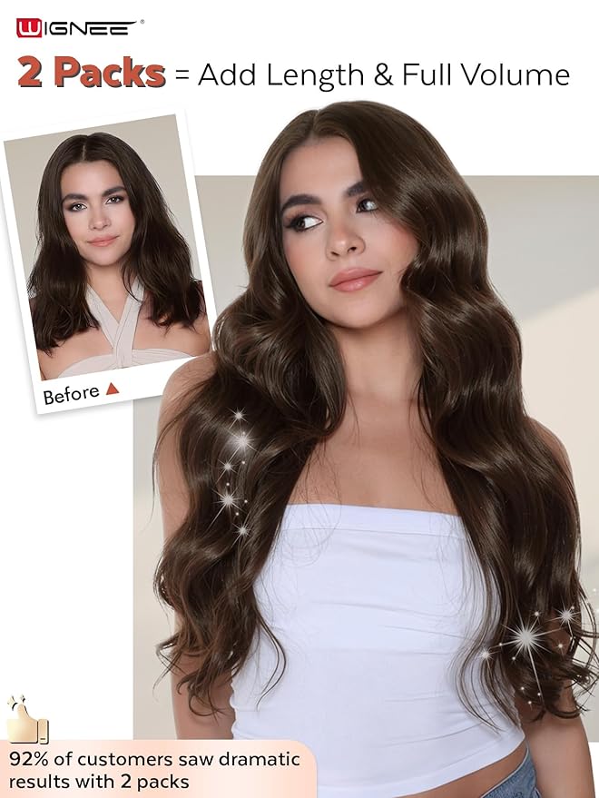 WIGNEE 100% Remy Dual Hand Tied OVO Human Hair Extension 18 Inch Micro Beaded Double Invisible Weft Hair Extensions Human Hair Brown Color Sew in Hair Extensions Glueless(2)