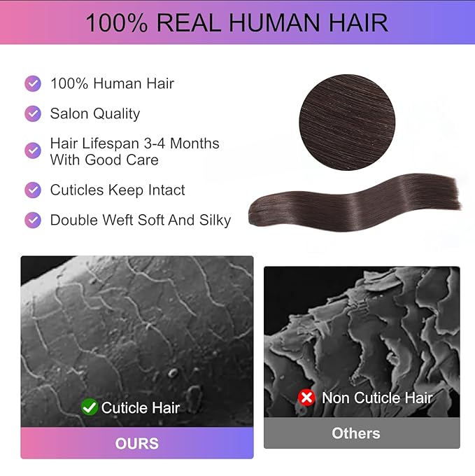Dark Brown Clip in Hair Extensions, 14 Inch 75g, 2 Dark Brown Hair Extensions Real Human Hair, Invisible Seamless Remy Human Hair Clip Extensions for Women 8pcs Per Set with Double Weft