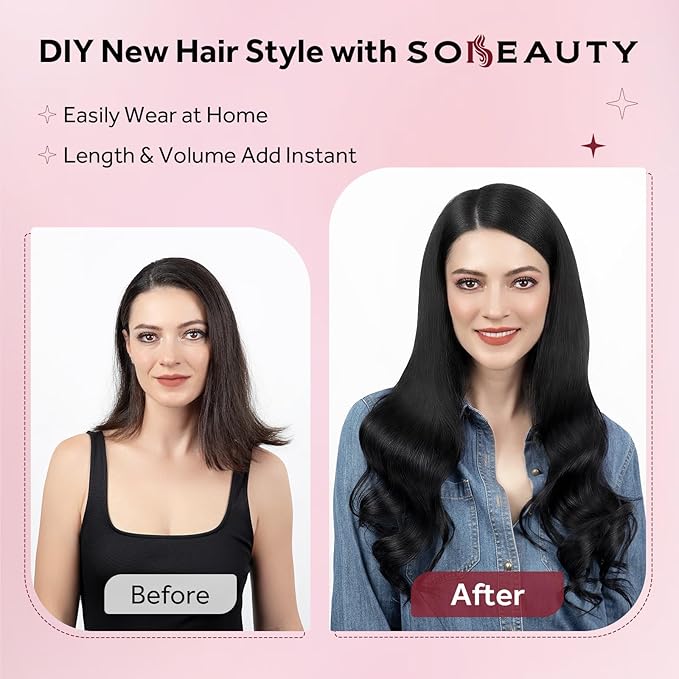 Clip in Hair Extensions Real Human Hair, Jet Black 100% Human Hair Extensions Clip in, Tangle-free Silky Straight Hair Extensions for Women, #1 18Inch 120G 7PCS