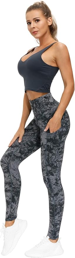 THE GYM PEOPLE Thick High Waist Yoga Pants with Pockets, Tummy Control Workout Running Yoga Leggings for Women
