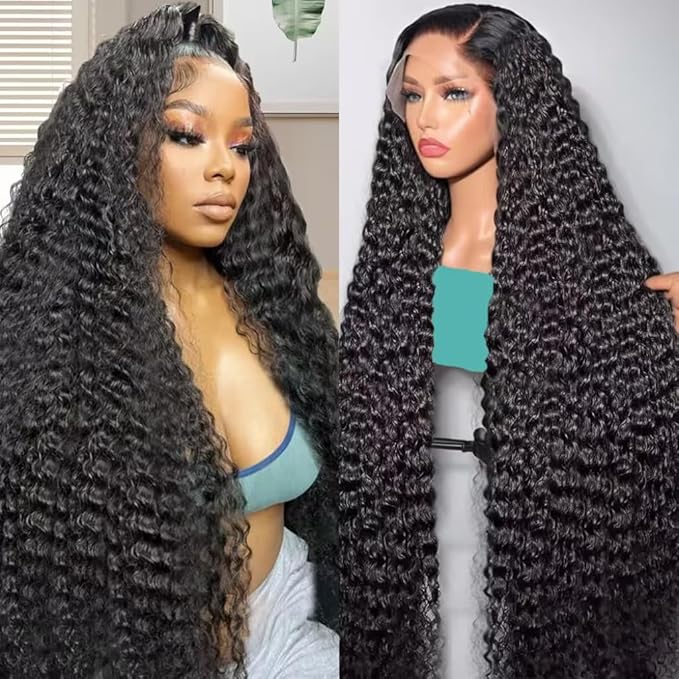 32 Inch Deep Wave Lace Front Wigs Human Hair 200 Density 13x6 HD Transparent Lace Front Wigs Human Hair Pre Plcked Curly Human Hair Wig for Women Deep Wave Frontal Wigs Human Hair