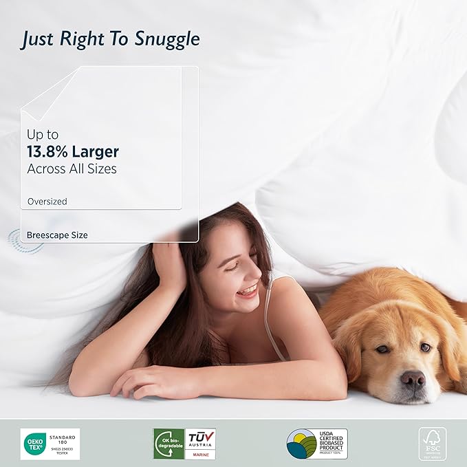 Breescape Cooling Comforter Twin Size - BlendTek™ Q-Max>0.46 Tech, Breathable Blanket for Hot Sleepers & Night Sweats Relief, Premium Lightweight Summer Bedding, 72x96 Inches, Snow White