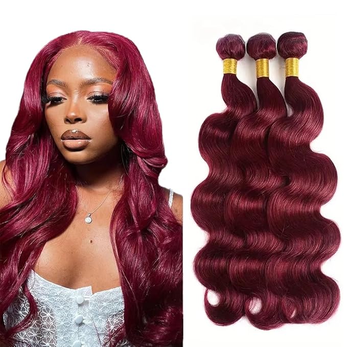 24 26 28 inch Burgundy Bundles 99j Body Wave Human Hair Bundles Red Human Hair Bundle Burgundy Body Wave Bundle