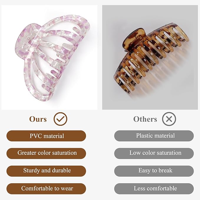 Shinowa Hair Clips, 2-Pack Bohemian Tortoise Shell Hair Claw Clips Strong Hold Big Hair Jaw Clips for Thick Hair, Hair Accessories for Women Girls, Colorful + Pink