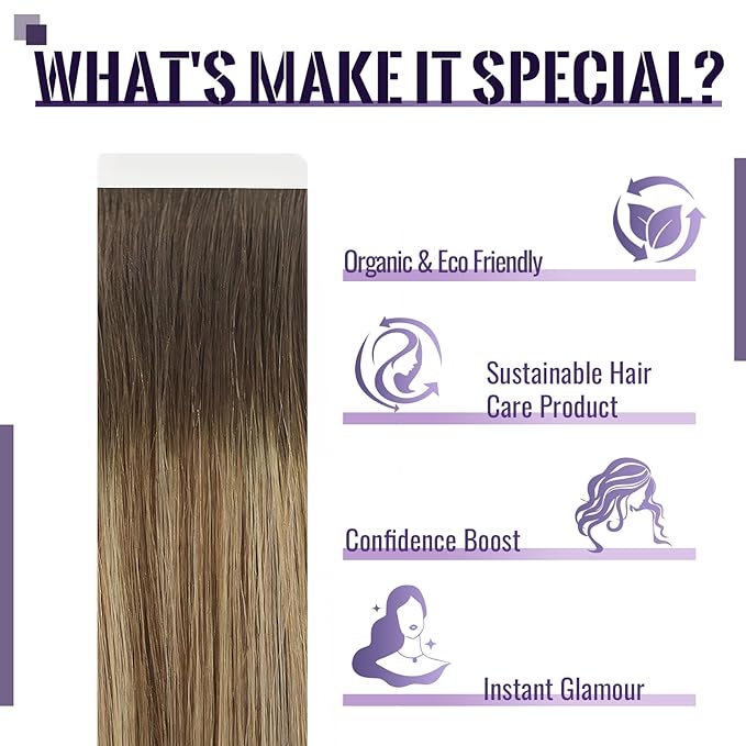 Fshine Human Hair Balayage Tape in Hair Extensions Brunette to Medium Brown and Caramel Blonde Ombre Extensions Adhensive 20 Inch 20 pcs 50 g,for Moms & Busy Moms
