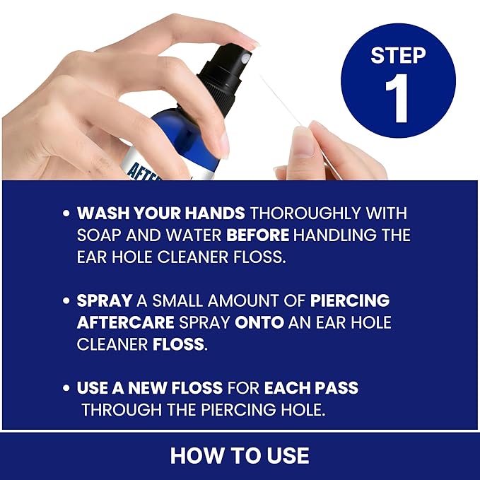 BodyJ4You Piercing Aftercare Spray Keloid Bump Removal Piercing Hole Cleaner - Earring Hole Cleaner Piercing Floss Ear Hole Cleaner - Natural Saline Wound Wash - Pierced Ears Nose Cleaning Kit