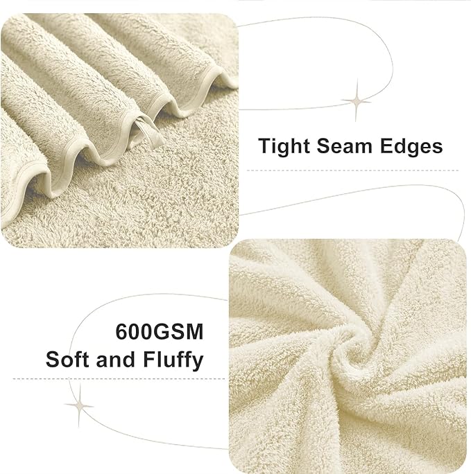 8 Pcs Bath Towel Set,2 Pcs Oversized Towels 35x70 Inches 2 Pcs Hand Towel 4 Pcs Washcloth Bathroom Towel Quick Dry, Ultra Soft Absorbent Hotel Shower Towels Set Beige