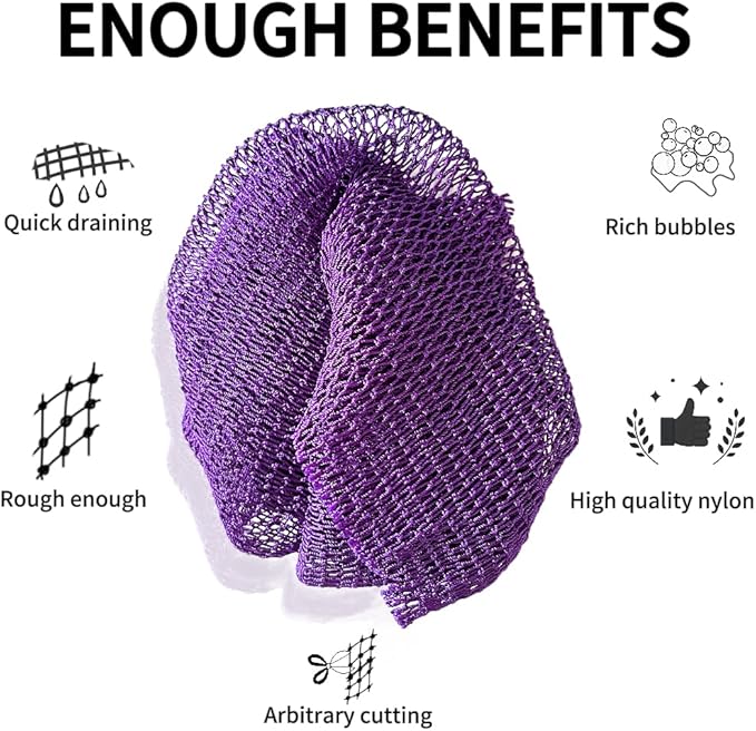 African Net Sponge Authentic, 2 Pieces African Exfoliating Sponge Real African Net Black Owned, African Bath Sponge Back Scrubber, Body Exfoliator Shower Bath Accessories (Purple, sky blue)