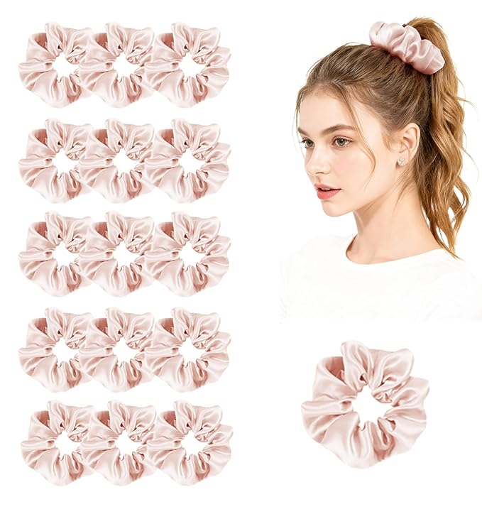 Womens Satin Scrunchies 16Pack Silk Scrunchy Silky Hair Ties Elastics Hairs Bow Hairtie Hairbands Ponytail Holder Accessory