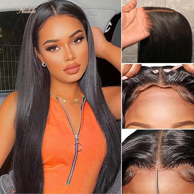 Nadula Pre Everything Glueless Silk Straight Wig 13x4 HD Pre Cut Lace Front Wig Human Hair with Ear Tape Bleached Invisible Bye Bye Knots Wig Pre Plucked 150% Density 16inch
