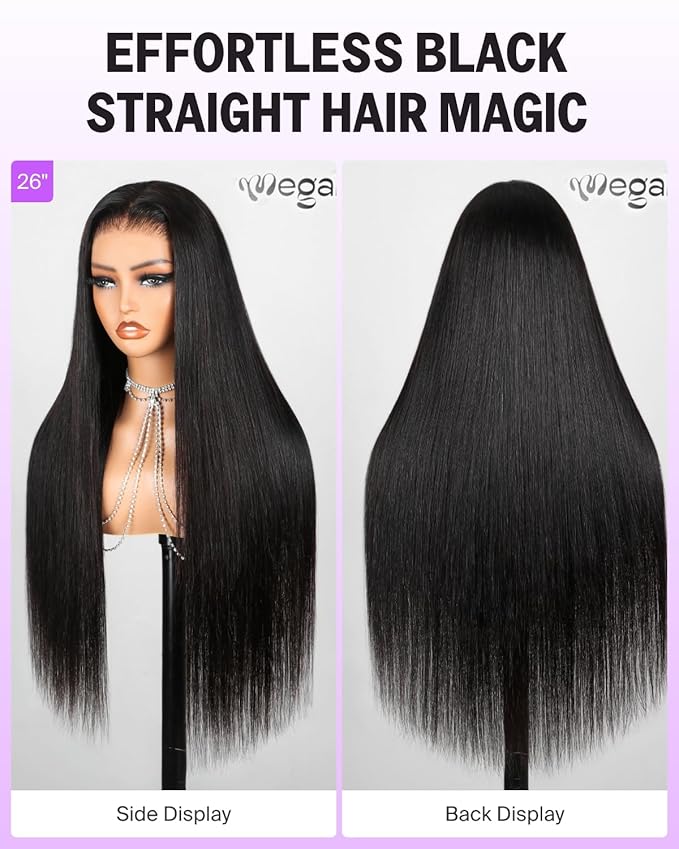 220% Density Glueless Wear and Go Closure Wig - 28 Inch Straight Human Hair with 6x5 HD Lace, Pre Plucked Hairline & Bleached Knots