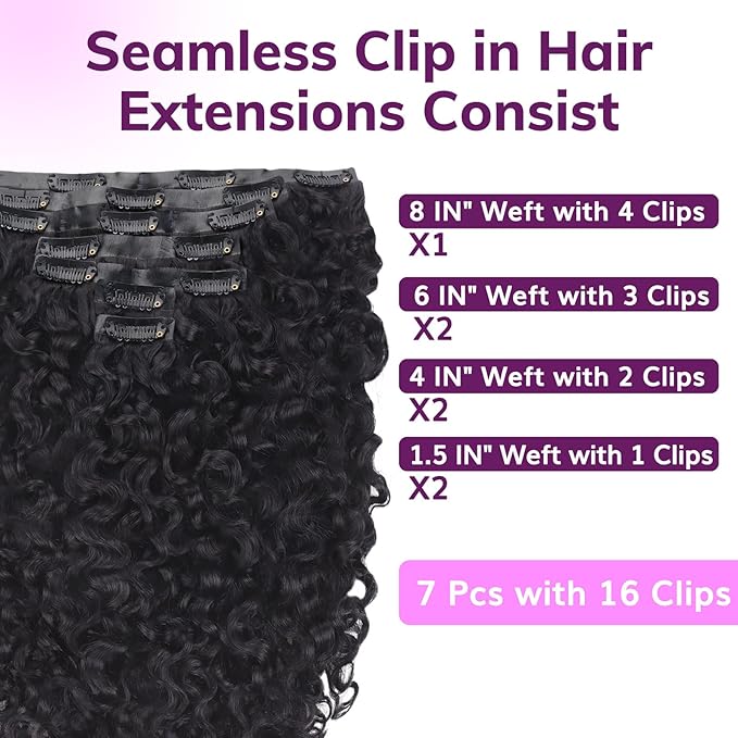 IDN BEAUTY Seamless Clip In Hair Extensions Human Hair, 22 Inch Natural Black Jerry Curl Burmese Wild Wave Curly Seamless Clip Ins For Black Women Virgin Hair PU Weft Invisible Edge 110g 7pcs
