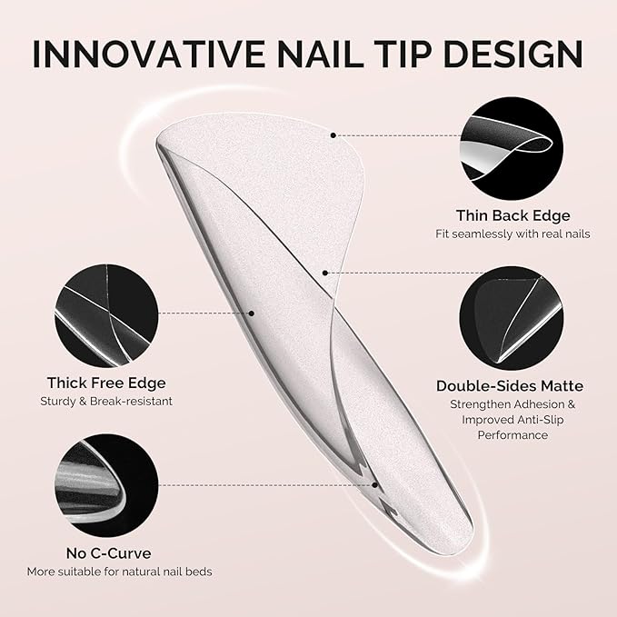 MelodySusie Squoval Toe X Nail Tips - 300Pcs 15Sizes Clear Acrylic, Full Matte Full Cover Press on Nails for DIY Extension & Salon Use,Pre-Shaped for Long-Lasting Manicure