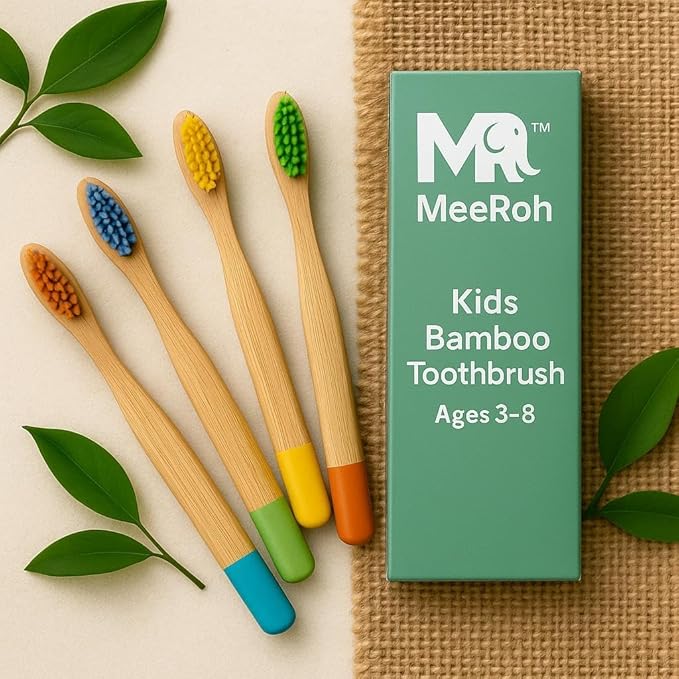 MeeRoh Bamboo Toothbrush for Kids – Eco-Friendly, Soft Bristles, 4-Pack