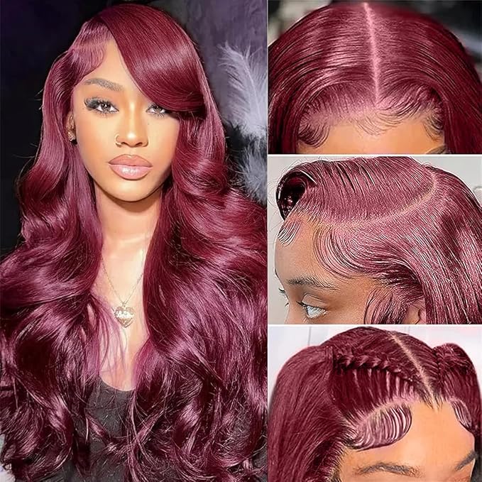28 Inch Red Lace Front Wigs Human Hair Body Wave 13x6 HD Glueless Wig 200 Density Pre Plucked With Baby Hair Burgundy Lace Front Wigs for Women