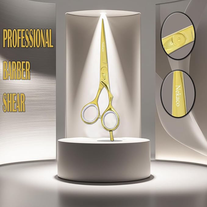 Professional 6.5 inches Hair Cutting Scissors, Premium Quality Stainless Steel Hair Scissors, Hair Shears with Adjustable Screw for Barber Salon & Home (Gold, 6.5 inches)