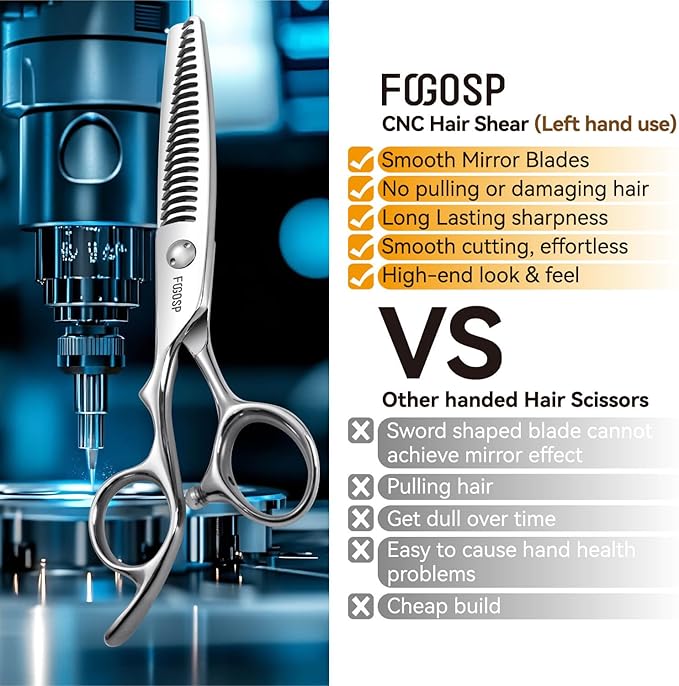 Left Handed Hair Thinning Scissors 6” Professional Barber Scissor Japan VG10 CNC Ultra-Precise Cuts, Razor Sharp Blades 22 Teeth Thinner Hair Shears for Women & Men 30% Thinning Rate