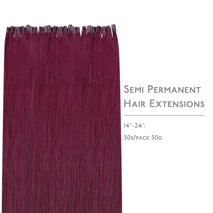 WENNALIFE U Tip Hair Extensions Human Hair, 50g 50s 16 Inch Light Burgundy Remy Hair Extensions K Tip Hair Extension Real Human Hair Invisible Straight Keratin Hair Extensions