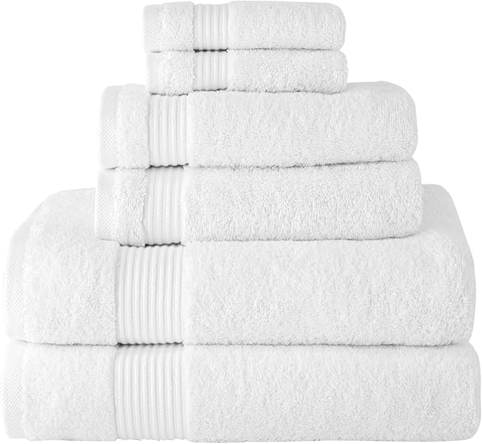 Classic Turkish Towels CTT - Luxury 6 Piece Towel Set, 100% Turkish Cotton, Quick Drying, Highly Absorbent & Comfy, Includes 2 Bath Towels, 2 Hand Towels & 2 Washcloths | (White)