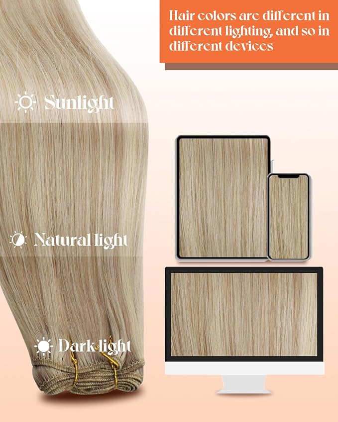 Sunny Hair Human Hair Weft Extensions Blonde Human Hair Extensions Sew in Bundle 20inch Hand Tied Weft Hair Extensions Human Hair Ash Blonde Highlight Bleach Long Hair Extensions Sew in 100g