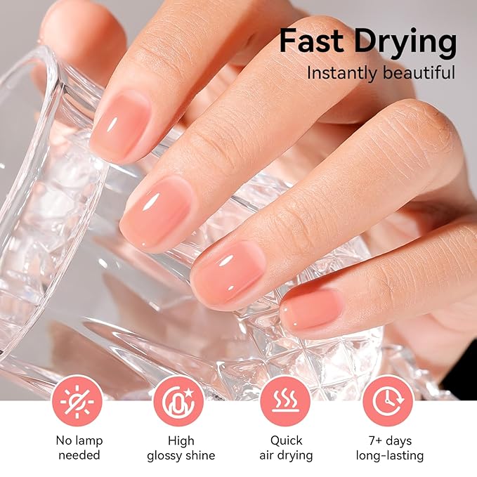 Jelly Nail Polish Set, 6 Colors Sheer Nude Nail Polish Set Pink Jelly Nude Rose Pink Brown Quick Dry Fall Winter Nail Art DIY at Home Manicure Gift for Women Girls