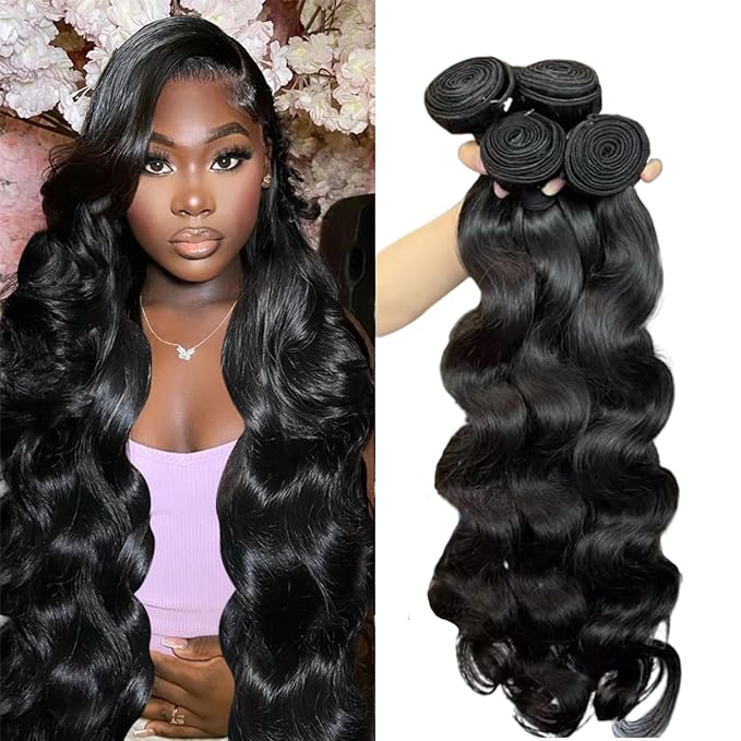 12A Human Hair Bundles 24 26 28 30 Inch Body Wave 100% Unprocessed Hair 4 Bundles Deals Extensions Quick Weave Human Hair Natural Black Color