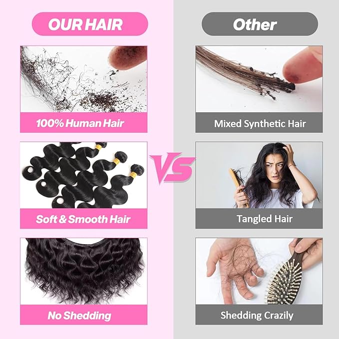 16A Raw Human Hair Bundles 16 18 20 22 Inch Body Wave Bundles Human Hair 100% Unprocessed Brazilian Virgin Hair 4 Bundles Human Hair Natural Color Extensions Quick Weave