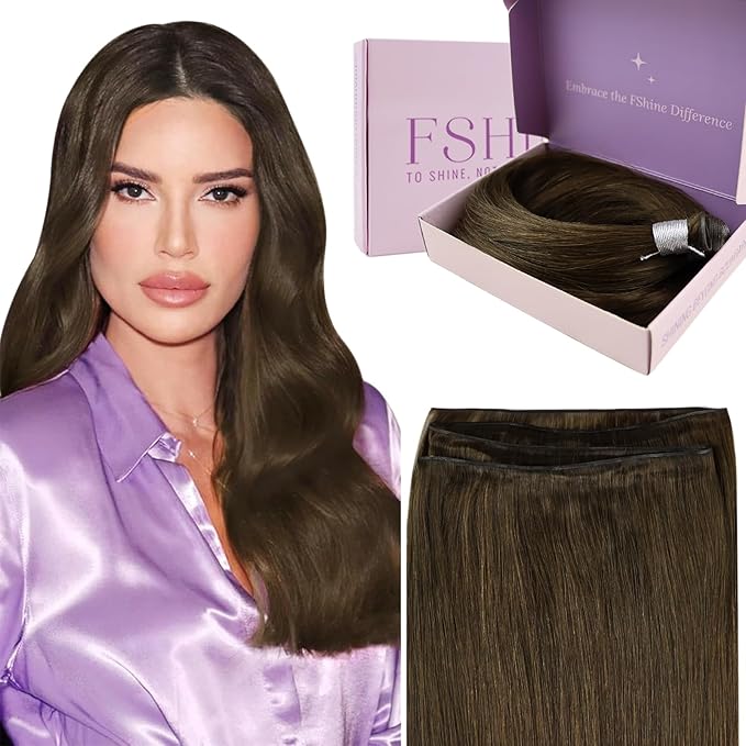 Fshine Genius Weft Extensions Human Hair 20 Inch Sew In Hair Extensions Color Medium Brown Hair Sew In For Women Hand Tied Real Straight Hair Weft Human Hair 60G