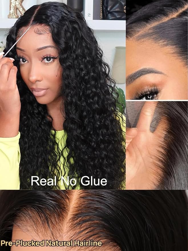 Julia Hair Water Wave 7x5 Bye Bye Knots Glueless Wig with Baby Hair HD Lace Pre Everything with Drawstring Wigs Human Hair Pre Plucked Pre Cut Bleached Knots Put on and Go Natural Hairline 26 Inch