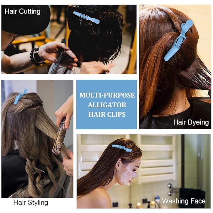 24 Pack Alligator Hair Clips for Styling, Sectioning Crocodile Hair Clips Professional Barber Accessories for Salon of Thick Curly Volume Hair (Blue)