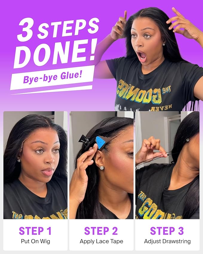Glueless 13x6 Lace Front Wigs Human Hair Pre Plucked Pre Cut 220% Density Ear-to-Ear Straight Wigs Human Hair with Adjustable Drawstring Natural Black 20 Inch