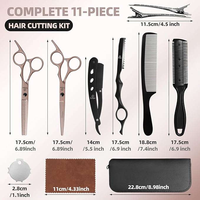 Hair Cutting Scissors Thinning Shears Kit, Barber Hair Texturizing Shears for Professional Hairdresser or Home Use (Rose Gold)