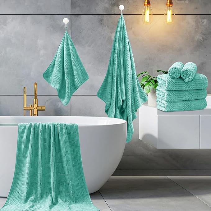 8 Piece Bath Towel Set-2 Oversized Bath Sheets(35"x70"),2 Hand Towels,4 Washcloths-Extra Large Microfiber Towel Sets,Less Lint Highly Absorbent & Quick Dry Bath Towels for Bathroom Gym Pool,Teal Blue