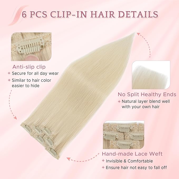 SEGO Clip In Short Hair Extensions Real Human Hair Single 6 Pcs Individual Clip Ins Remy Straight Soft Seamless Hairpieces for Women -12 Inch #60 Platinum Blonde