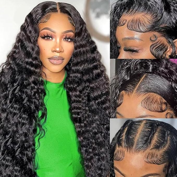 Deep Wave Lace Front Wigs Human Hair Pre Plucked 13x4 HD Lace Front Wigs For Black Women Brazilian Virgin Glueless Deep Curly Lace Frontal Wig Human Hair with Baby Hair 22 inch