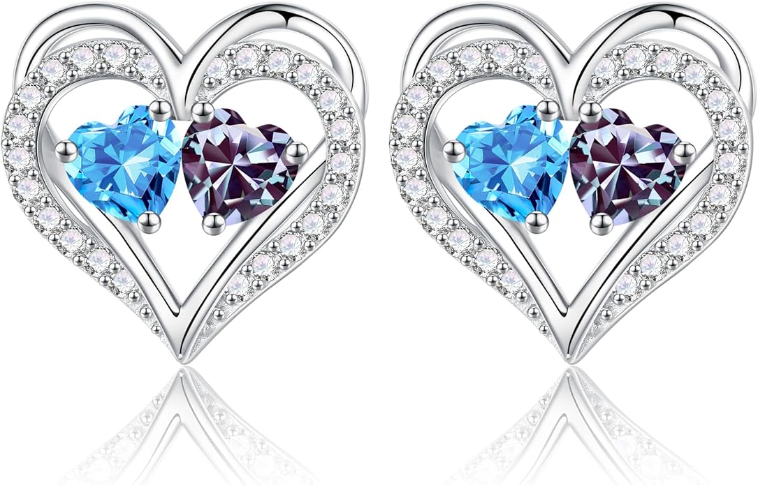 Iefil Christmas Gifts for Women Wife - 925 Sterling Silver Birthstone Earrings, Anniversary Birthday Gifts for Women Wife Girlfriend Mom