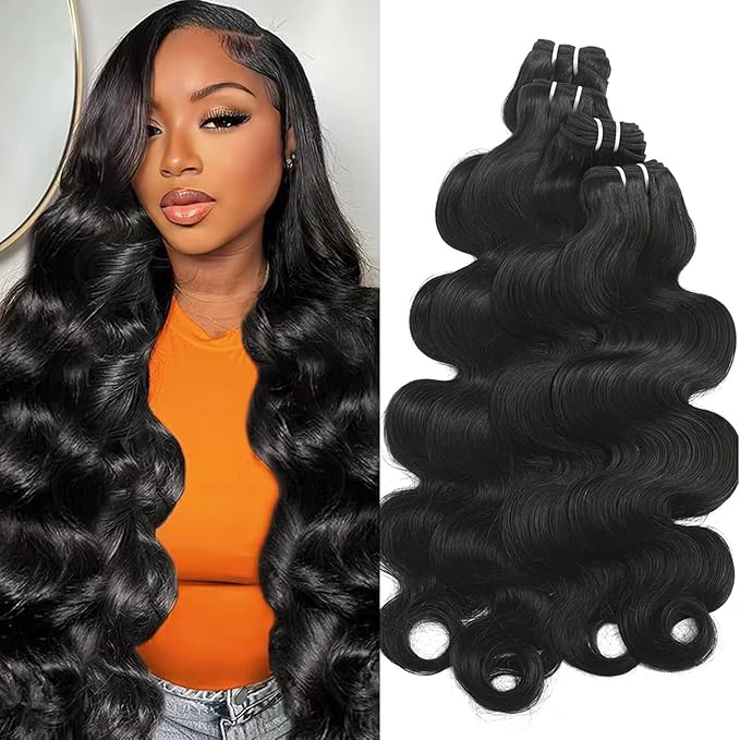 Body Wave Bundles Human Hair 20 22 24 26 Inch 12A Body Wave 4 Bundles 100% Unprocessed Brazilian Virgin Remy Hair Body Wave Human Hair Bundles Hair Extensions Natural Color