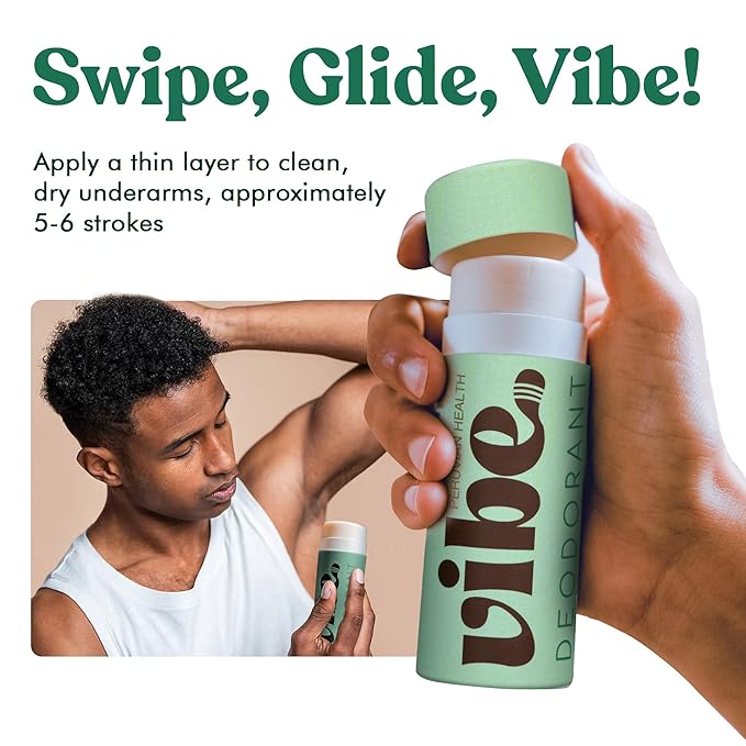 Vibe Aluminum Free Natural Deodorant for Women and Men - Long Lasting Odor Control with Organic Coconut Oil and Beeswax for Sensitive Skin, No Baking Soda or Parabens, Plastic Free (Mint)