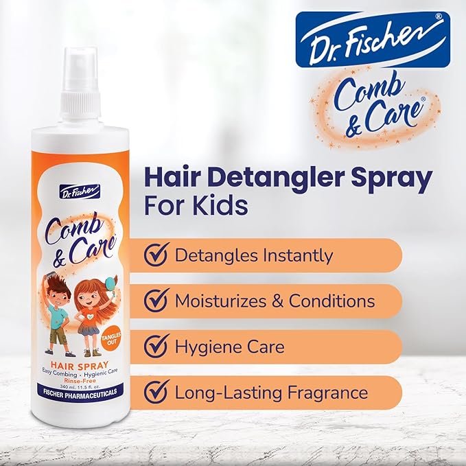 Dr. Fischer Hair Detangler Spray, Kids Hair Detangler, No need to rinse, Removes knots easily, Twin Pack (2 Bottles)