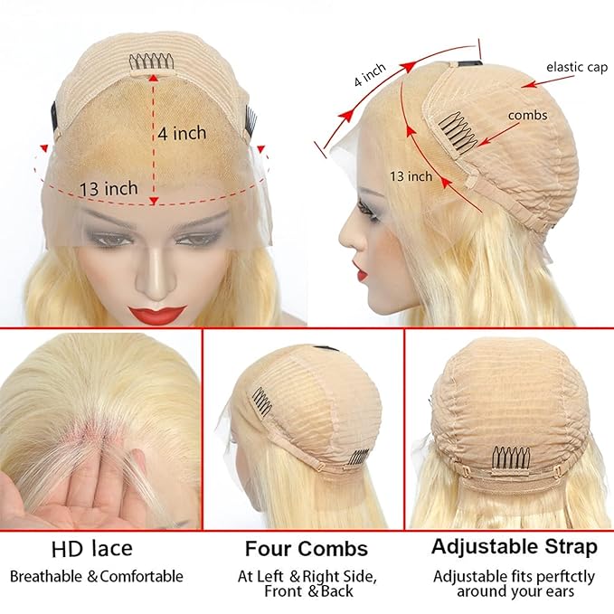 613 Lace Front Wig Human Hair Blonde Wig Human Hair 13x4 Body Wave Lace Front Wigs 180 Density 613 Body HD Lace Frontal Wig Glueless Wigs Human Hair Pre Plucked 40 inch