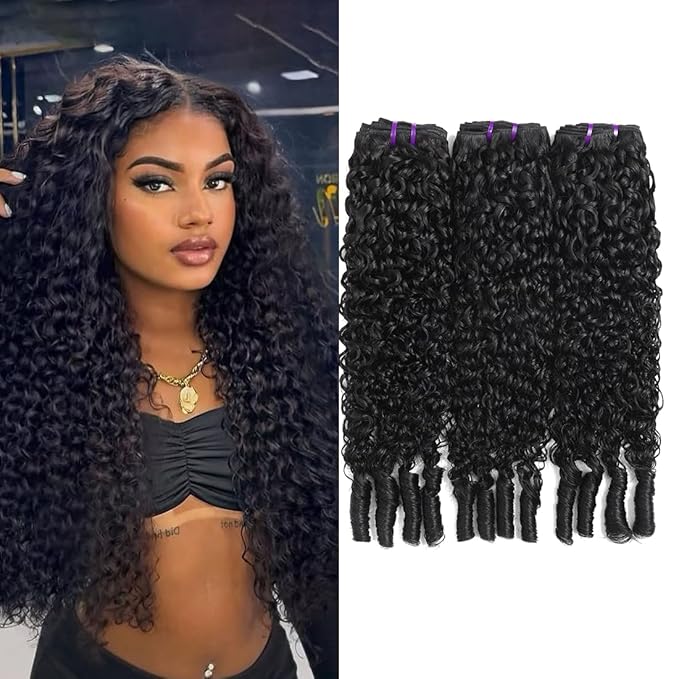 3C4A Curly Hair Extensions 18 20 22 Inch Double Weft Burmese Raw Hair Water Wave Bundles Natural Black for Women