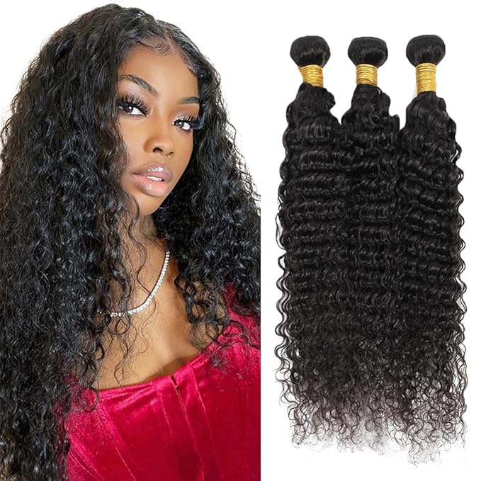 1B Human Hair Bundles Deep Wave Human Hair Bundles Wet and Wavy Bundle 18 20 22 inch 150g Brazilian Remy Deep Wave Bundle