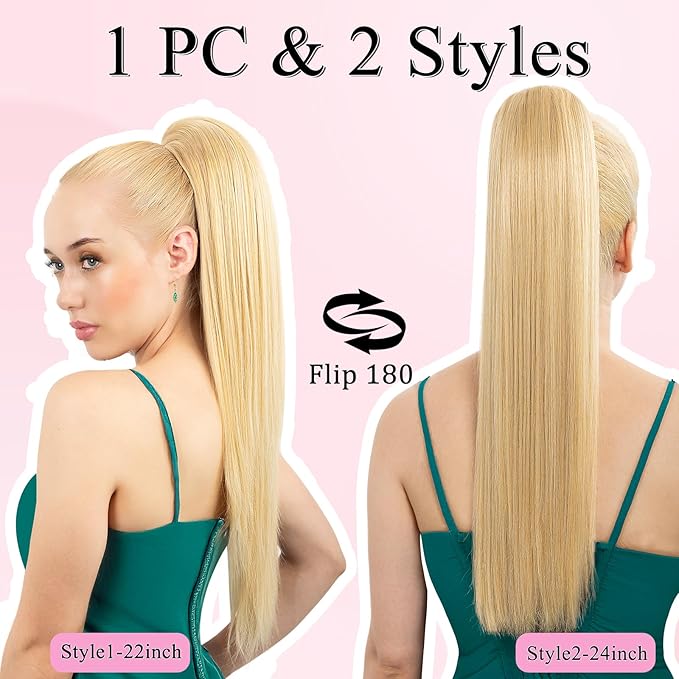 Ponytail Extension, 24" Long Straight Claw Clip Ponytail Extension clip on ponytails hair clip Hair claw clip Fake Ponytail Hairpieces for Women - ButterScotch