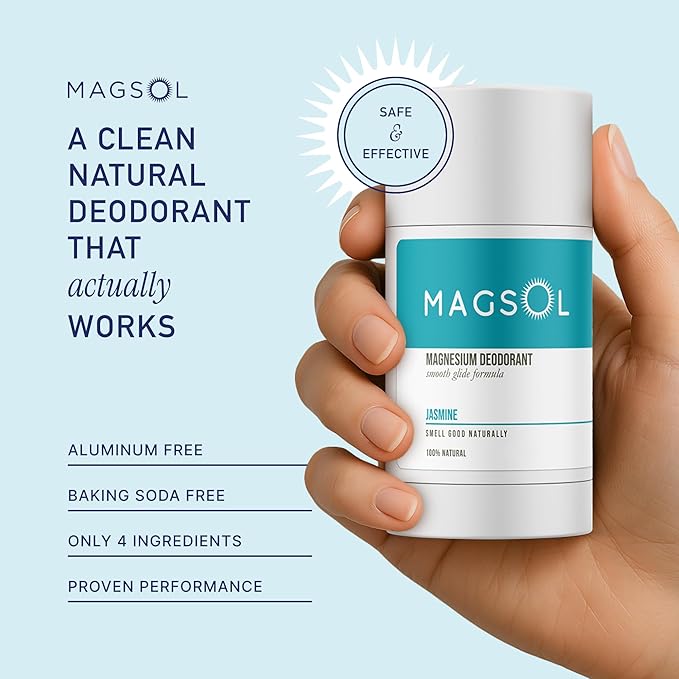 MAGSOL Magnesium Deodorant for Women, Aluminum Free, Baking Soda Free, Natural Deodorant for Sensitive Skin, Long Lasting Odor Protection with Sweet Almond Oil, Jasmine 2.6 oz