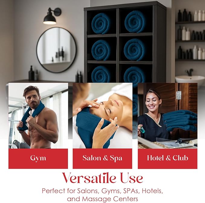 RIVERSIDE Pack of 24 Salon Towels Set – 16 x 26 Inches, 100% Ring Spun Cotton Highly Absorbent and Quick Dry Towels for Salon, Hand, Barber, Gym, Home & Hair Care, Navy