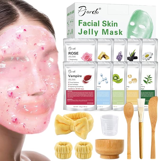 Jelly Masks Set for Facials Professional Spa,10 Pack Jelly Mask Powder with Mixing Bowl Set, Peel Off Hydrojelly Mask for Hydrating, Nourishing & Soothing, Christmas Gifts for Women