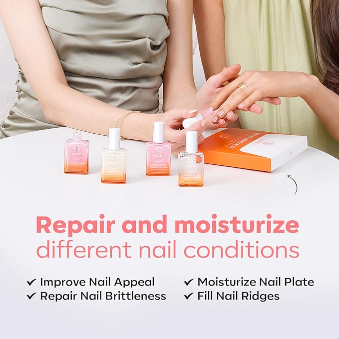 modelones Nail Strengthener Glitter Pink Nail Polish Nail Repair for Damaged Nails Hardener and Growth Polish Nail Care Gifts for Women Nail Strengthening Polish 15ml