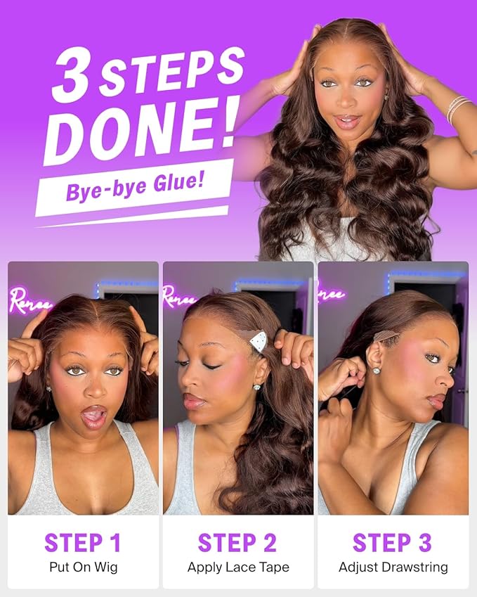 13x6 Chocolate Brown Lace Front Wig 220% Density Body Wave Lace Front Wigs Human Hair Pre Plucked Ear-to Ear HD Frontal Brown Drawstring Wig Human Hair 4# 20 Inch