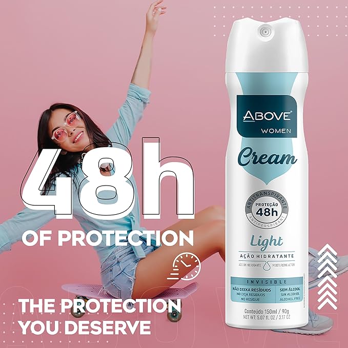 ABOVE Cream Light - 48 Hours Antiperspirant Deodorant for Women - Notes of Passion Fruit - Dry Spray Protects Against Sweat and Body Odor - Delivers Moisturizing Sensations - Alcohol Free - 3.17 oz