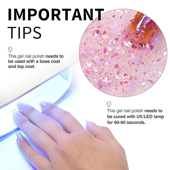 CANNI Glitter Gel Nail Polish – 1pcs 9ml Broken Pink Color, Soak Off UV LED Nail Gel for DIY Nail Art, Salon or Home Manicure